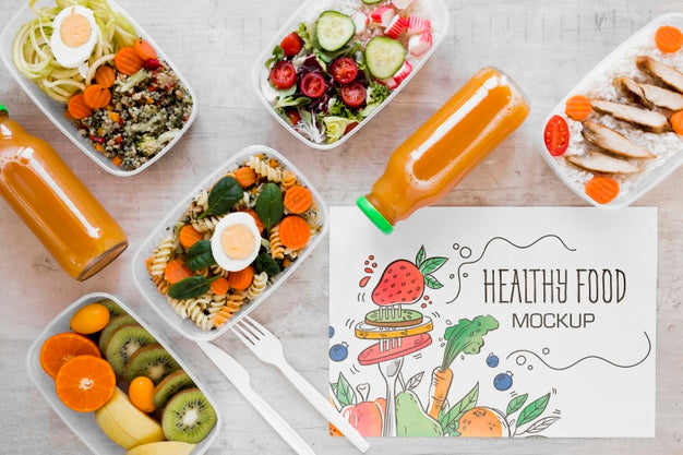 Free Healthy Food Mock-Up Top View Psd