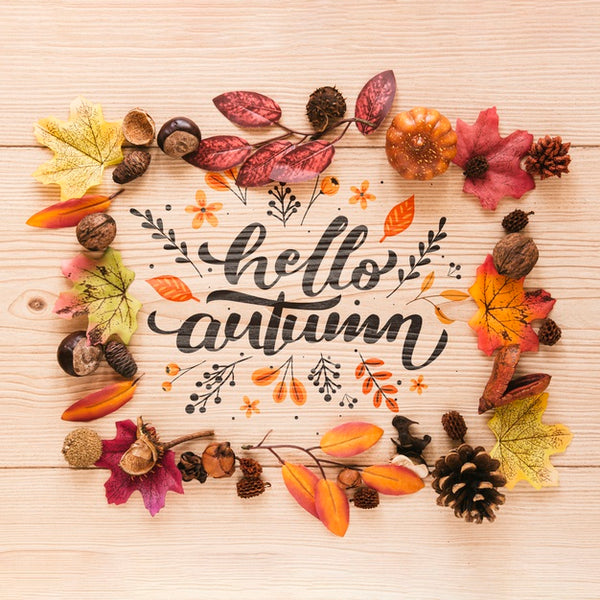Free Hello Autumn Quote In A Natural Frame Psd