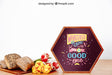 Free Hexagonal Frame Mockup With Breakfast And Flowers Psd