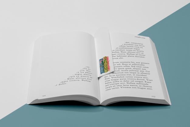 Free High Angle Bookmark And Open Book Mock-Up Psd