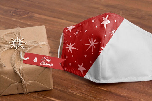 Free High Angle Christmas Gift And Mask Psd