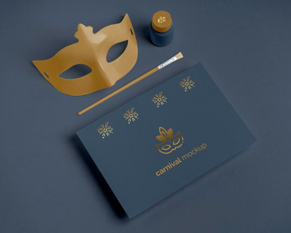 Free High Angle Of Carnival Invitation Mask And Paint Brush Psd