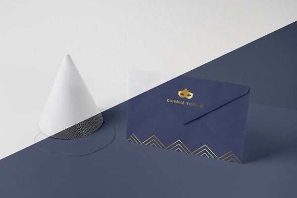 Free High Angle Of Envelope With Carnival Invitation And Cone Psd