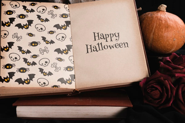 Free High Angle Of Halloween Concept With Mock-Up Book Psd