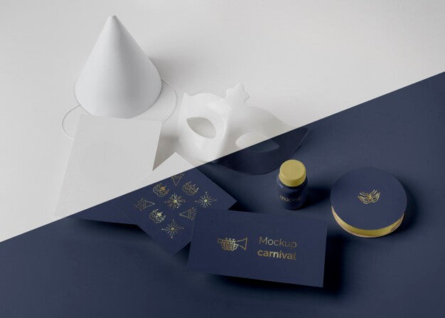 Free High Angle Of Simplistic Carnival Invitation With Cone And Mask Psd