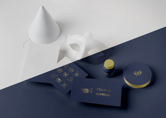 Free High Angle Of Simplistic Carnival Invitation With Cone And Mask Psd