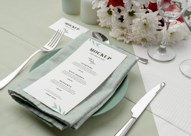 Mock Spring Menu Free High Angle Of Spring Menu Mock-Up On Plate With Cutlery And Flowe ...