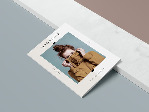 Free High View Cover With Woman And Shadow Editorial Magazine Mock-Up Psd