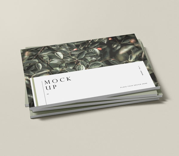 Free High View Pile Of Natural Editorial Magazine Mock-Up Psd