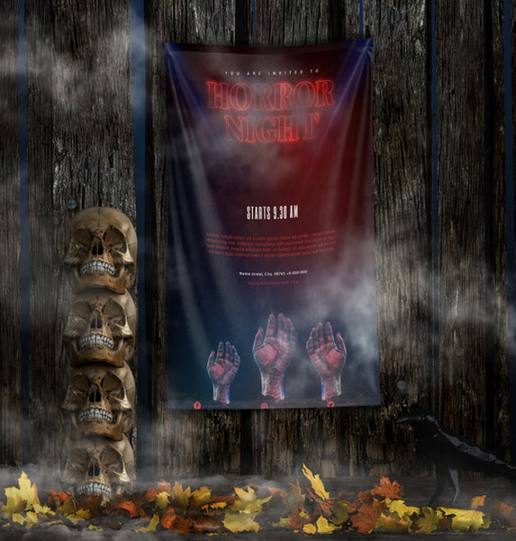 Free Horror Night Halloween Poster With Pile Of Skulls Psd