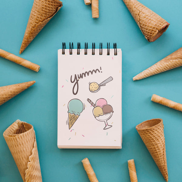 Free Ice Cream Mockup With Notepad Psd