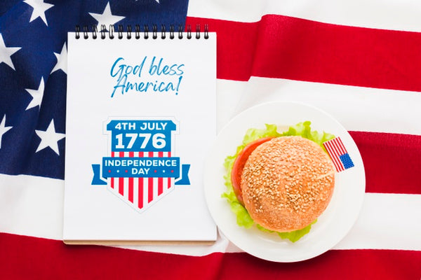 Free Independence Day Greeting With Burger Psd