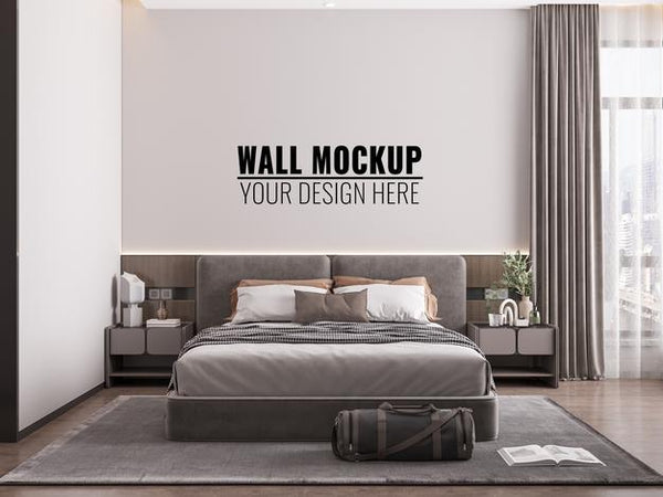 Free Interior Bedroom Wall Mockup Psd