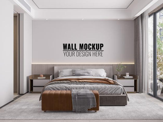 Free Interior Bedroom Wall Mockup Psd