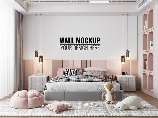 Free Interior Kids Bedroom Wall Mockup Psd