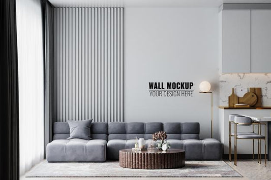 Free Interior Living Room Wall Mockup Psd