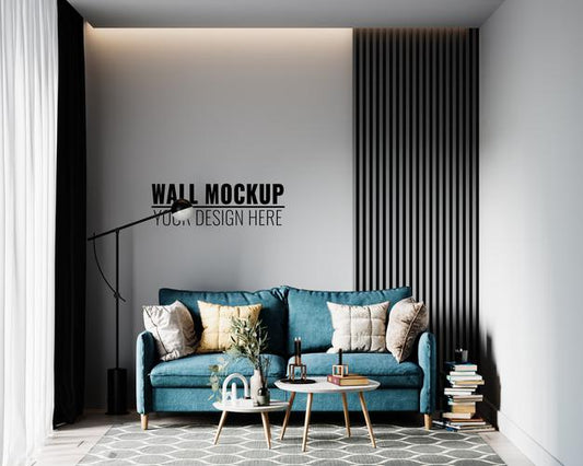 Free Interior Living Room Wall Mockup Psd