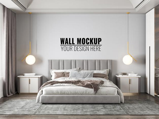 Free Interior Modern Bedroom Wall Mockup Psd
