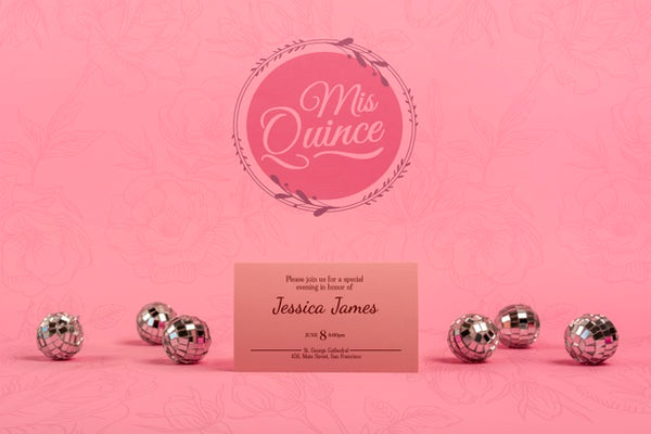 Free Invitation For Girl 15Th Birthday And Silver Balls Psd