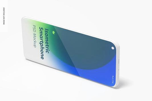 Free Isometric Clay Smartphone Psd Mockup, Landscape Left View Psd
