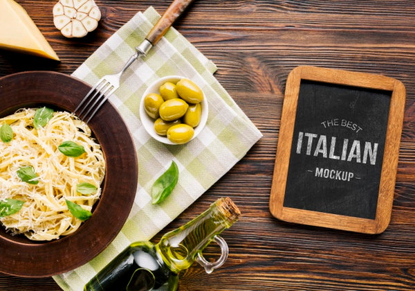 Free Italian Food Mock-Up Pasta And Olives Psd