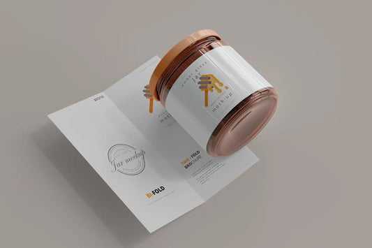 Free Jar With Bi-Fold Brochure Mockup Psd