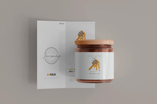 Free Jar With Bi-Fold Brochure Mockup Psd