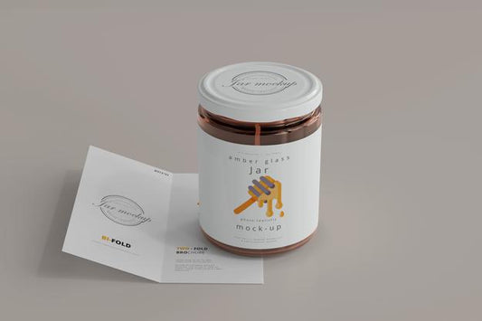 Free Jar With Bi-Fold Brochure Mockup Psd