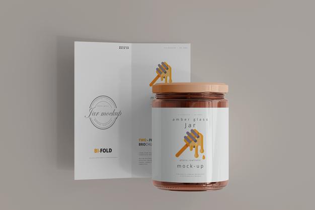 Free Jar With Bi-Fold Brochure Mockup Psd