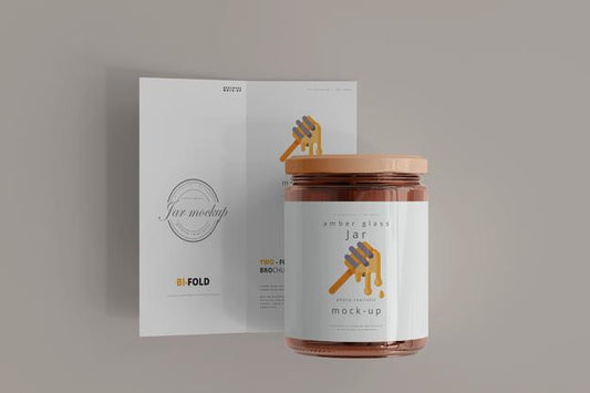 Free Jar With Bi-Fold Brochure Mockup Psd