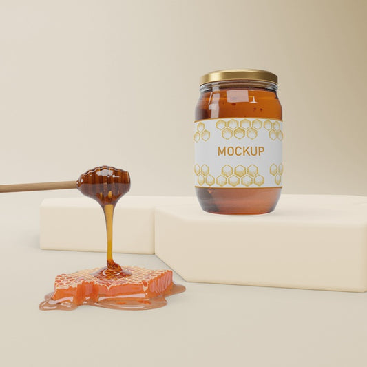 Free Jar With Organic Honey Mock-Up Psd