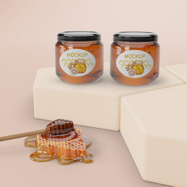 Free Jars With Honey Aligned On Table Psd