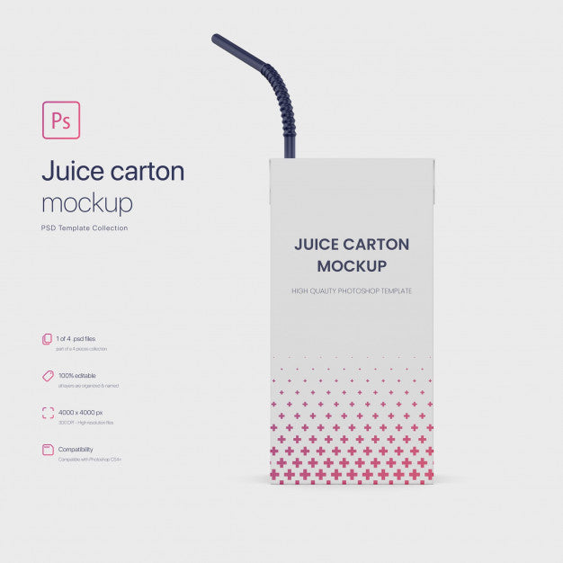 Free Juice Paper Carton Packaging With Straw Mockup Psd