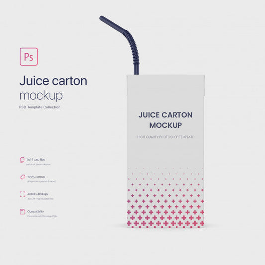Free Juice Paper Carton Packaging With Straw Mockup Psd