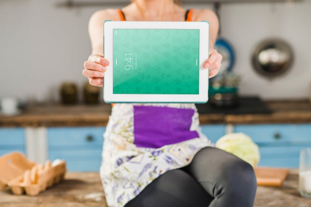 Free Kitchen Mockup With Tablet Psd