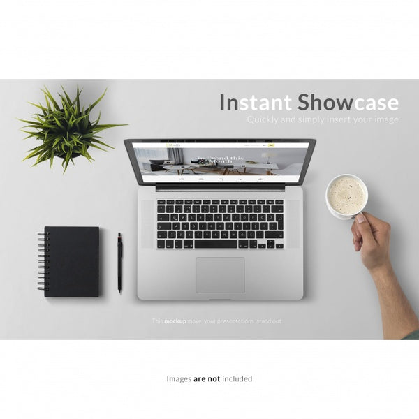 Free Laptop And Hand Holding A Cup Of Coffee Mock Up Psd