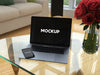 Free Laptop And Mobile Phone On Glass Table Mock Up Design Psd