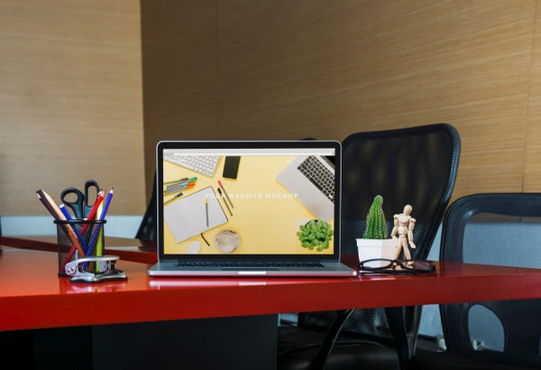 Free Laptop Mockup On Desk Psd