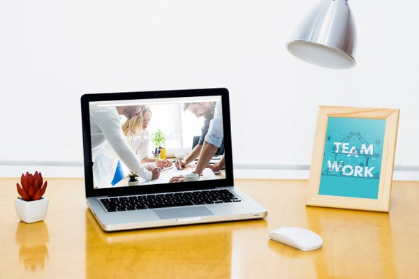 Free Laptop Mockup On Desk Psd