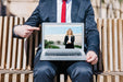 Free Laptop Mockup With Businessman Psd