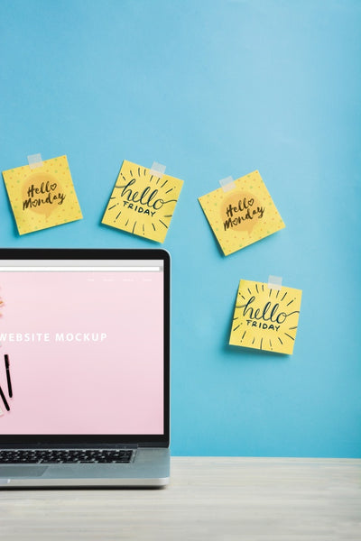 Free Laptop Mockup With Sticky Notes Psd