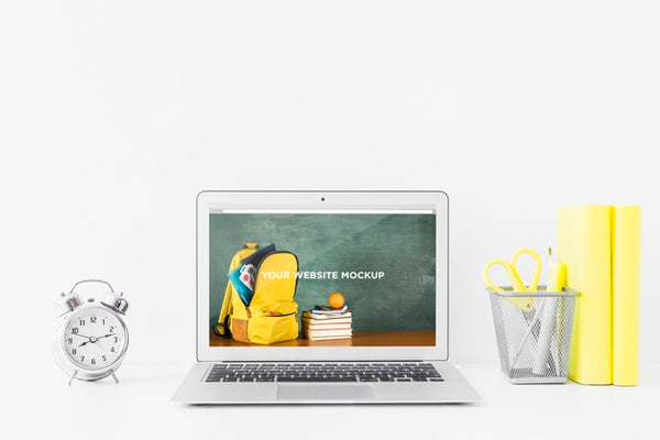 Free Laptop With Mockup Screen In Clean And Tidy Workspace. Education Theme Psd