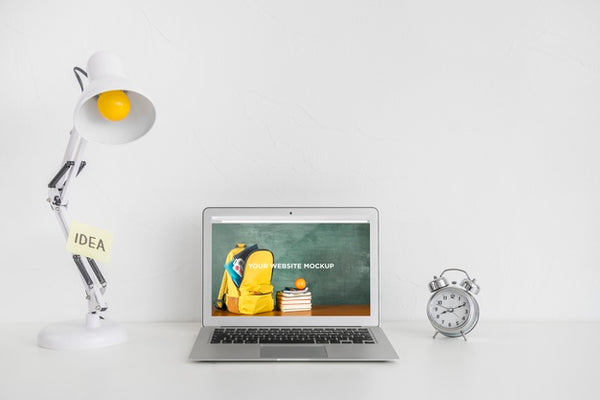 Free Laptop With Mockup Screen In Clean And Tidy Workspace. Education Theme Psd