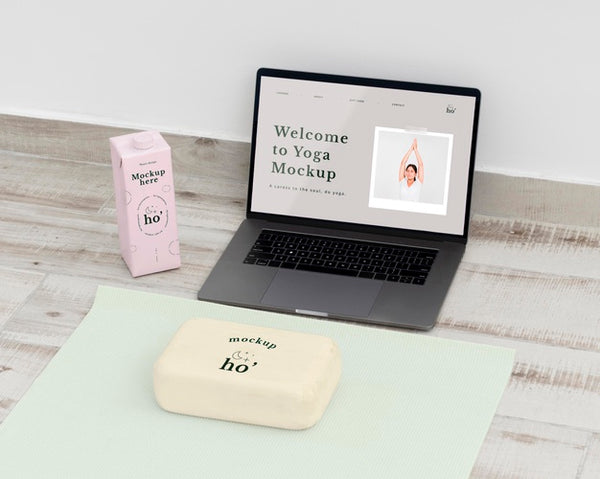 Free Laptop With Yoga Mock-Up Accessories Psd