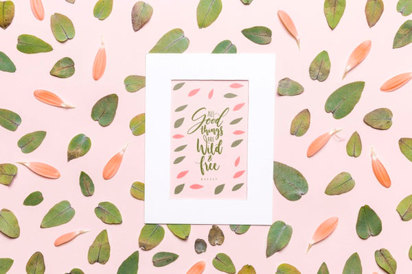 Free Leaves And Petals With White Frame Psd