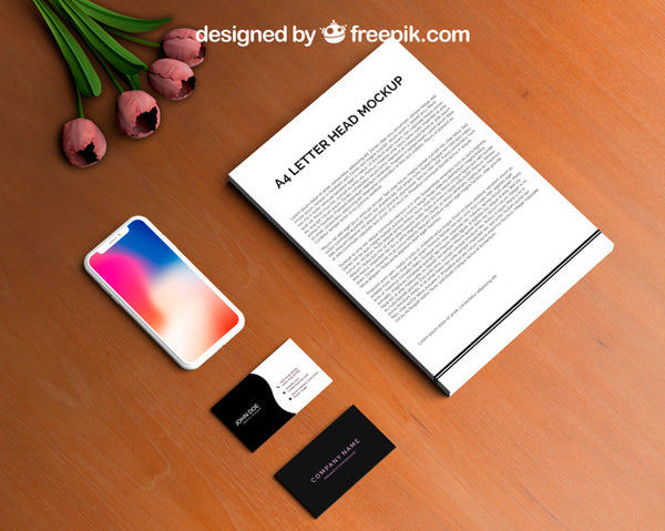 Free Letterhead And Smartphone Mockup With Businesscards Psd