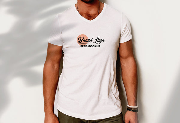 Free Logo On V Neck T-Shirt Mockup