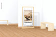 Free Long Wood Gallery Poster Display Mockup, Front View Psd