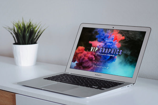 Free Macbook On Desk Mockup