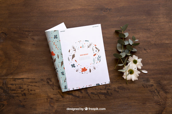 Free Magazine Mockup And Flowers Psd